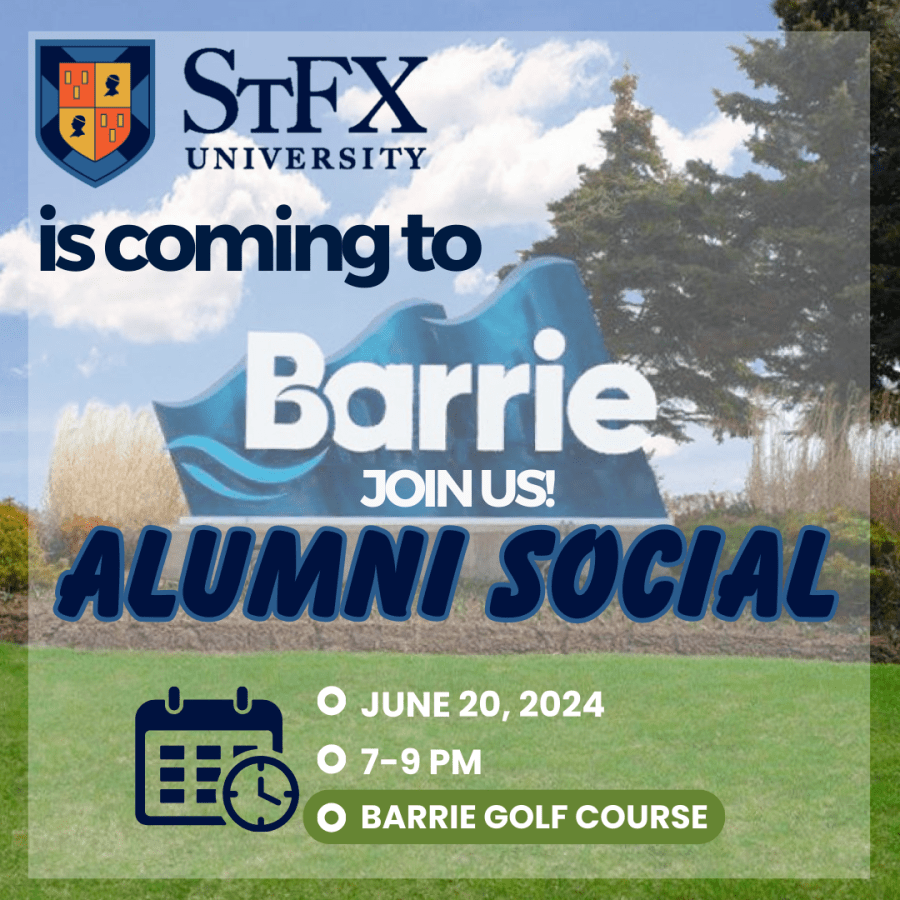 Promotional graphic for Barrie alumni reception