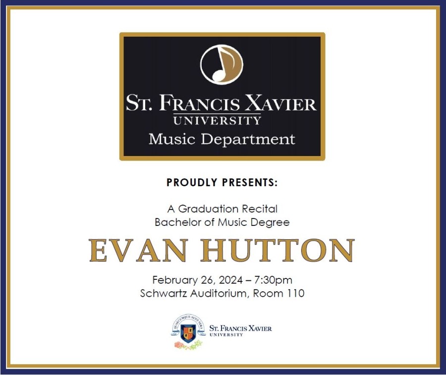 Evan Hutton Graduation Recital - February 26 @ 7:30pm (Schwartz Auditorium)