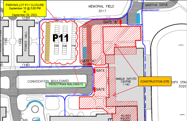 Map of StFX parking lot closure
