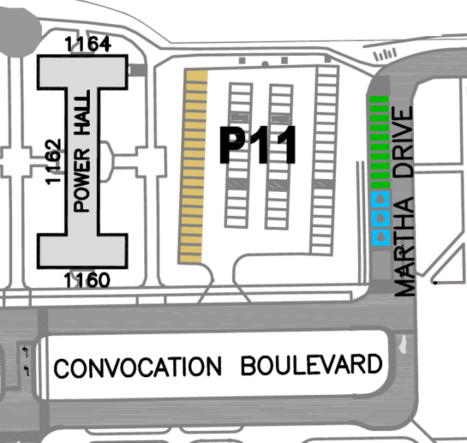 Map of P11 parking area on StFX campus
