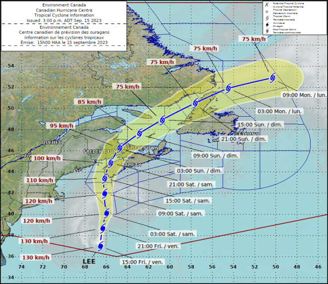 Track of Hurricane Lee September 15 2023